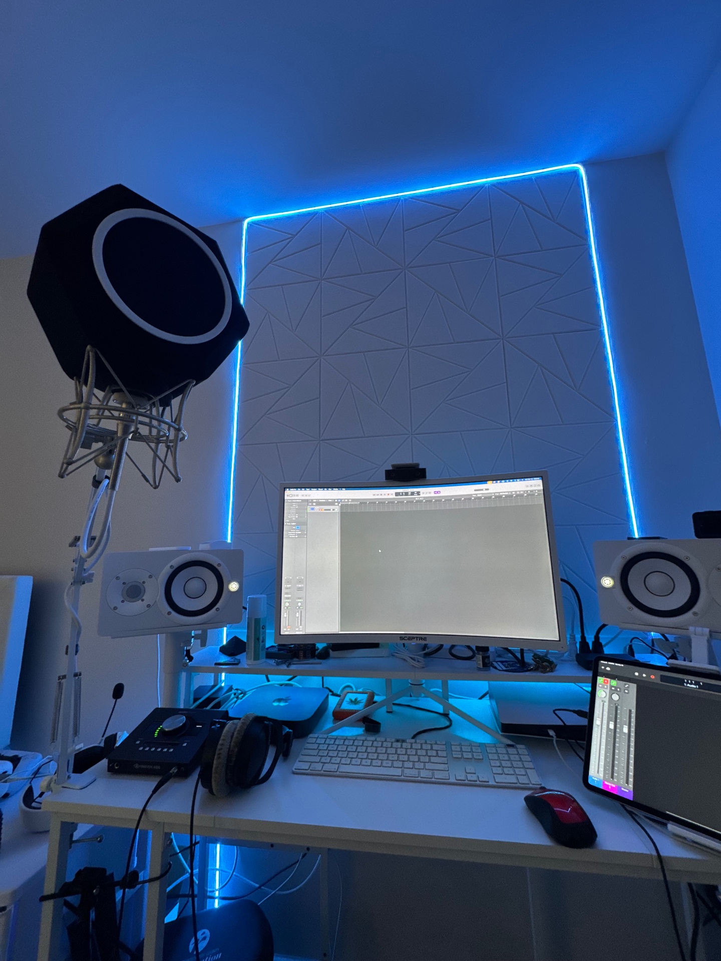 Recording studio monitors, interface, and workstation