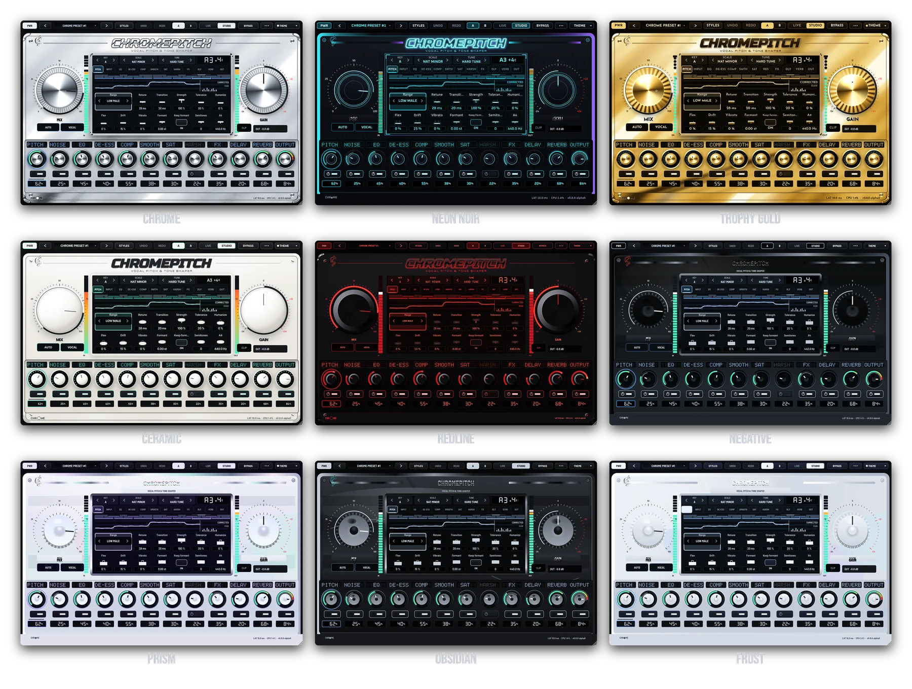 ChromePitch in all nine themes