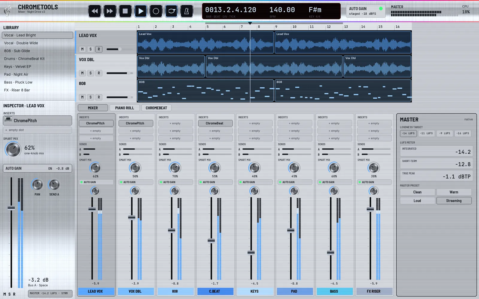 Mixer · Chrome theme · design mockup, not final